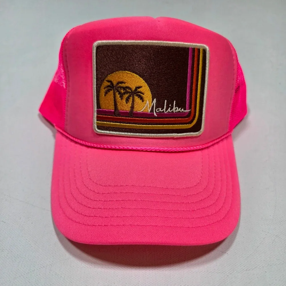 Port Sandz Trucker Hat Surf Neon Pink Malibu Sunset Retro Mesh Snapback Cap